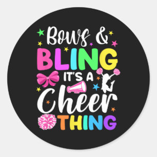 Bögen und Cheerleading Es ist eine Cheer-Sache Che Runder Aufkleber