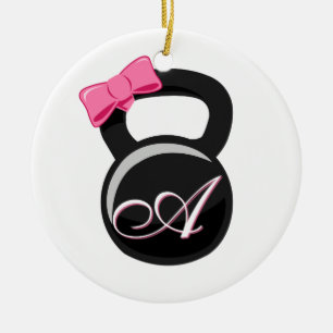 Bogen und Monogramm Kettlebell Rosa "A " Keramik Ornament