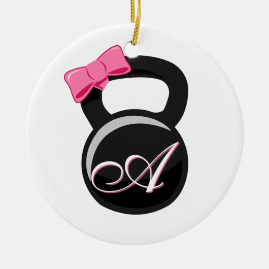 Bogen und Monogramm Kettlebell Rosa "A " Keramik Ornament (Vorne)