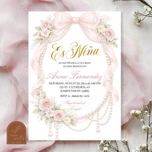 Bogen und Perlen Spanisch Es Nina Baby Shower Einladung