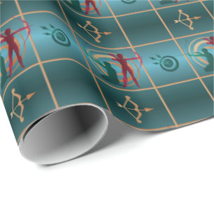 Bogen und Pfeil des Bogenschießens - Grünes Muster Geschenkpapier
