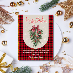 Bogen Vintage Kiefer Roter Büffel Karo Weihnachten Postkarte