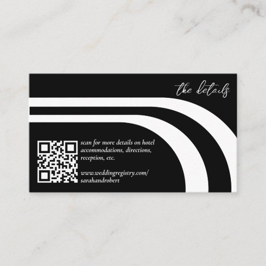 Bogenarsch, schwarz und weiß, Hochzeitsdetails Begleitkarte (Vorderseite)