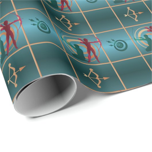 Bogenbogen und Pfeil - Grünes Muster Geschenkpapier (Rolleneckpunkt)