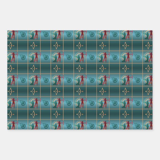 Bogenbogen und Pfeil - Grünes Muster Geschenkpapier Set (Vorderseite 2)