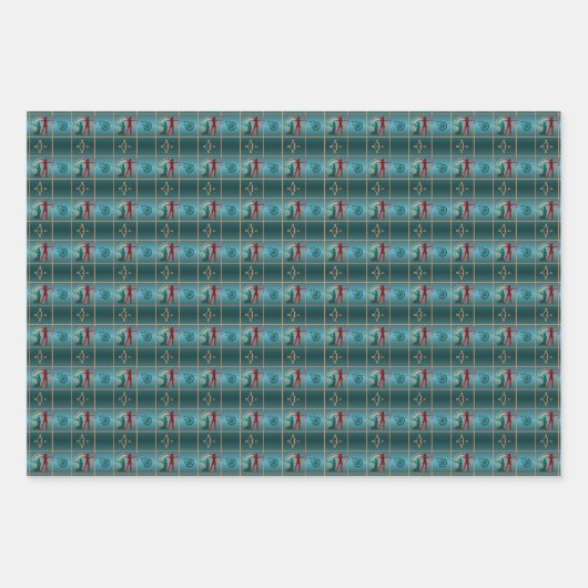 Bogenbogen und Pfeil - Grünes Muster Geschenkpapier Set (Vorderseite)