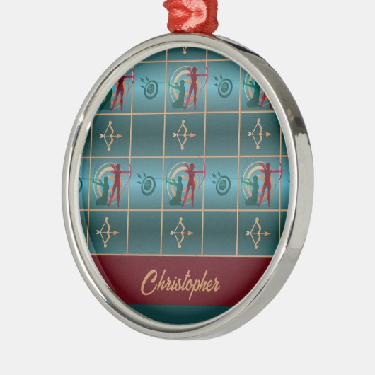 Bogenbogen und Pfeil - Grünes Muster Ornament Aus Metall (Links)