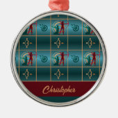 Bogenbogen und Pfeil - Grünes Muster Ornament Aus Metall (Vorne)