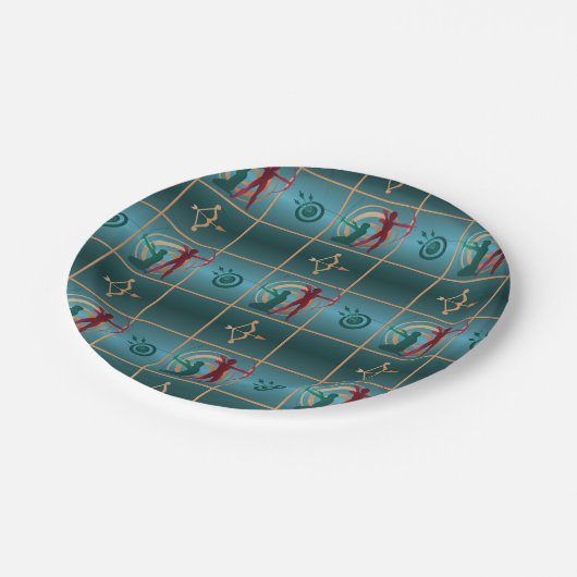 Bogenbogen und Pfeil - Grünes Muster Pappteller (Schrägansicht)