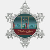 Bogenbogen und Pfeil - Grünes Muster Schneeflocken Zinn-Ornament (Vorderseite)
