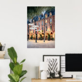 Bogenförmige Gebäudefassadenplakat Abendlichter Poster (Heimbüro)