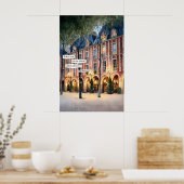 Bogenförmige Gebäudefassadenplakat Abendlichter Poster (Küche)