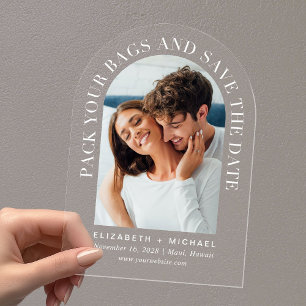 Bogenförmiges Foto Zielort Hochzeit Termin merken Acryleinladungen