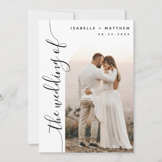 Bogenhochzeit für vertikales Skript-Foto Einladung (Vorderseite)