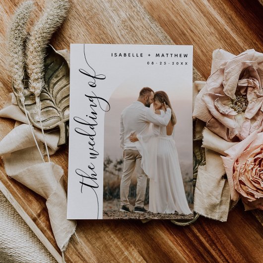 Bogenhochzeit für vertikales Skript-Foto Einladung