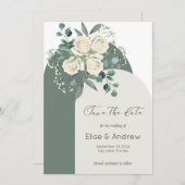 Bogenrahmen für Sage und Weiße Rosen Rett-the-Date Einladung (Vorne/Hinten)