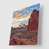 Bogenschießen bei Sonnenuntergang Quadratische Wanduhr (Winkel)