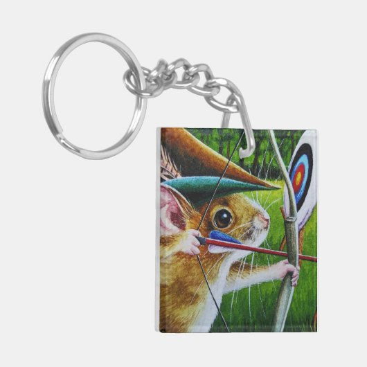 Bogenschießen-Mouse Bow & Arrow Wasserfarbe Kunst Schlüsselanhänger (Vorderseite links)