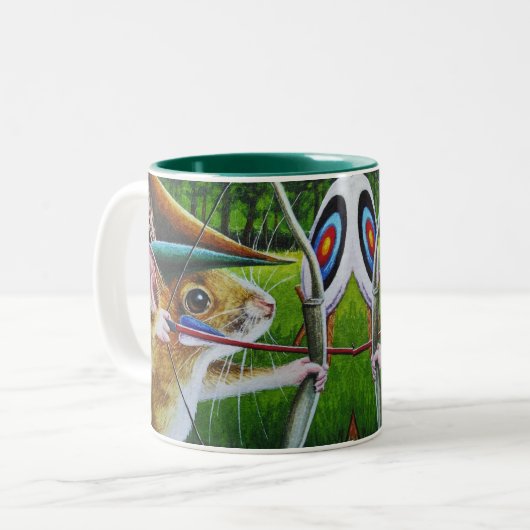 Bogenschießen-Mouse Bow & Arrow Wasserfarbe Kunst Zweifarbige Tasse (Vorderseite Links)