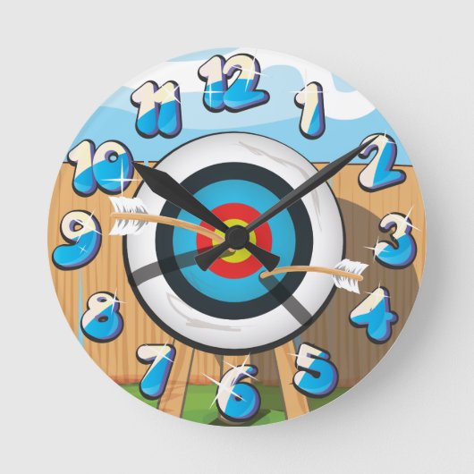 Bogenschießen Runde Wanduhr (Vorderseite)