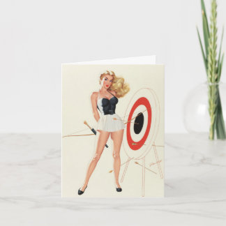 Bogenschießen, Vintage Pinup Geburtstag Karte