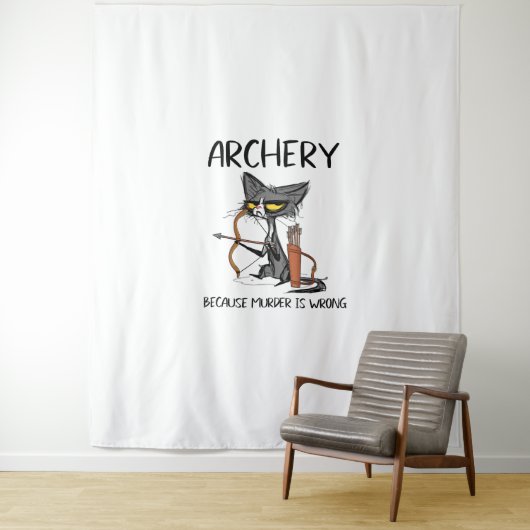 Bogenschießen, weil Mord falsch ist Funny Cat Arch Wandteppich (Beispiel)