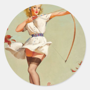Bogenschützen-Pin-Up-Girl Runder Aufkleber