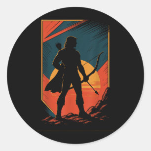 Bogenschützenbow Archer Sunset Silhouette Hunter Runder Aufkleber