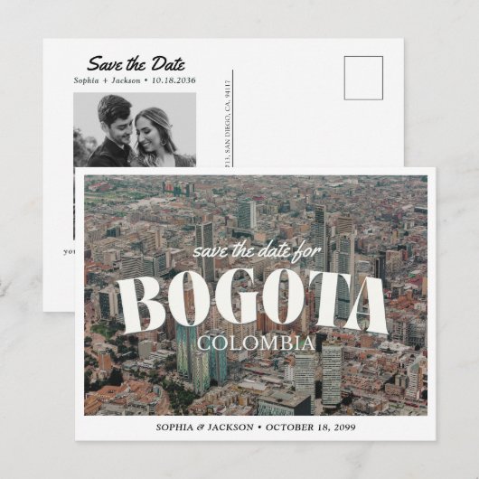 Bogota Hochzeit Save the Date Retro Skyline Postkarte (Vorne/Hinten)