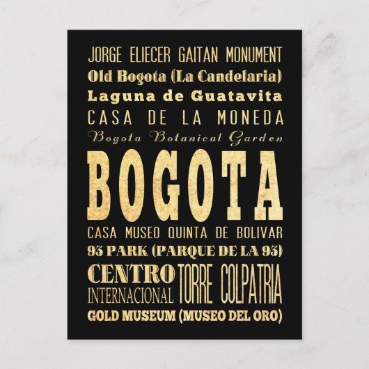Bogota Stadt Kolumbien Typografie Kunst Postkarte (Vorderseite)