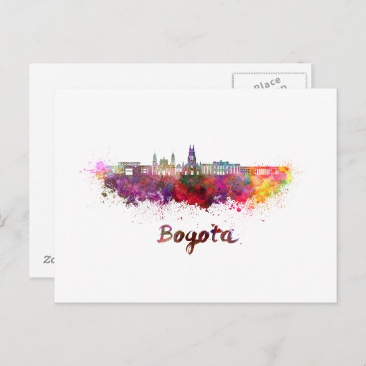 Bogota v2 Skyline in Aquarellfarbe Postkarte (Vorne/Hinten)