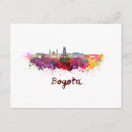 Bogota v2 Skyline in Aquarellfarbe Postkarte (Vorderseite)