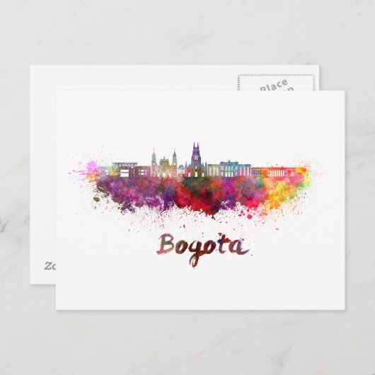 Bogota v2 Skyline in Aquarellfarbe Postkarte (Vorne/Hinten)