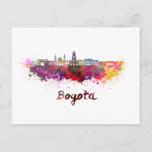 Bogota v2 Skyline in Aquarellfarbe Postkarte (Vorderseite)