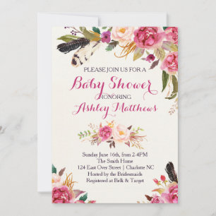 Bohemain Floral Baby Dusche Einladung