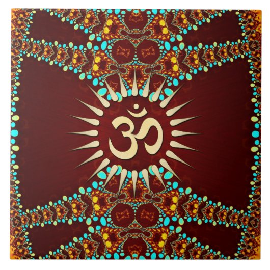 Bohemain Jewel Om Symbol Keramik Tile Fliese (Vorderseite)