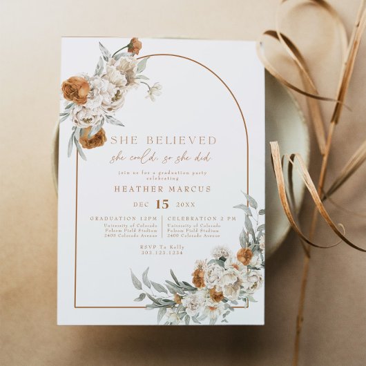 BOHEME Terracotta Floral Boho Arch Abschluss Einladung