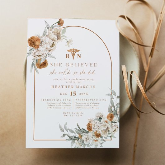 BOHEME Terracotta Floral Boho RN Nurse Abschluss Einladung