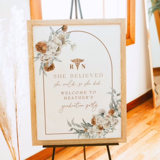 BOHEME Terracotta Floral Boho RN Nurse Abschluss Poster