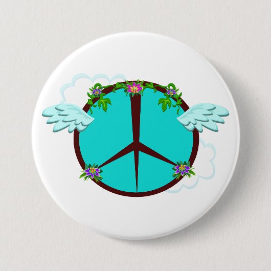 Bohemian Angel Wings Peace Symbol Button (Vorderseite)