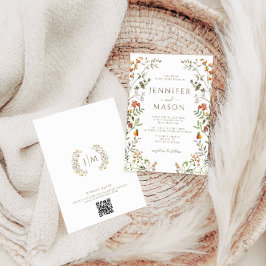 Bohemian Autumn Meadow Flower Wreath Fall Wedding Einladung