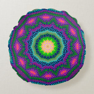 Bohemian Batik Blau Rosa Rundkissen Rundes Kissen