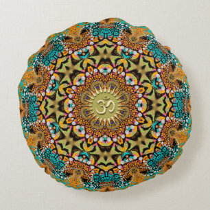 Bohemian Batik Mandala OM Yoga Rundkissen Rundes Kissen