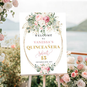 Bohemian Blassrosa Blumen 15. Willkommensschild Poster