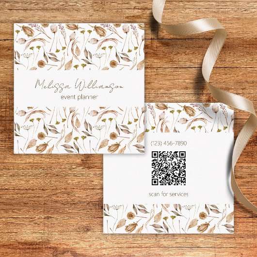 Bohemian Blätter mit QR-Code Quadratische Visitenkarte