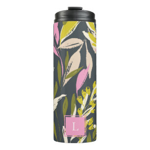 Bohemian-Blattmuster-Monogramm-Thermobecher Thermosbecher