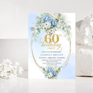 Bohemian Blaue Florale Einladung zum 60. Geburtsta