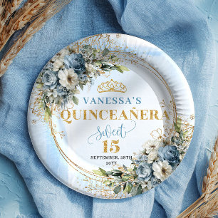 Bohemian Blue Blumen Gold Benutzername Quince Tell Pappteller