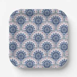 Bohemian Blue Fächer-Mandala-Kachel Pappteller