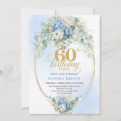 Bohemian Blue Floral 60th Birthday Invitation Einladung (Vorderseite)